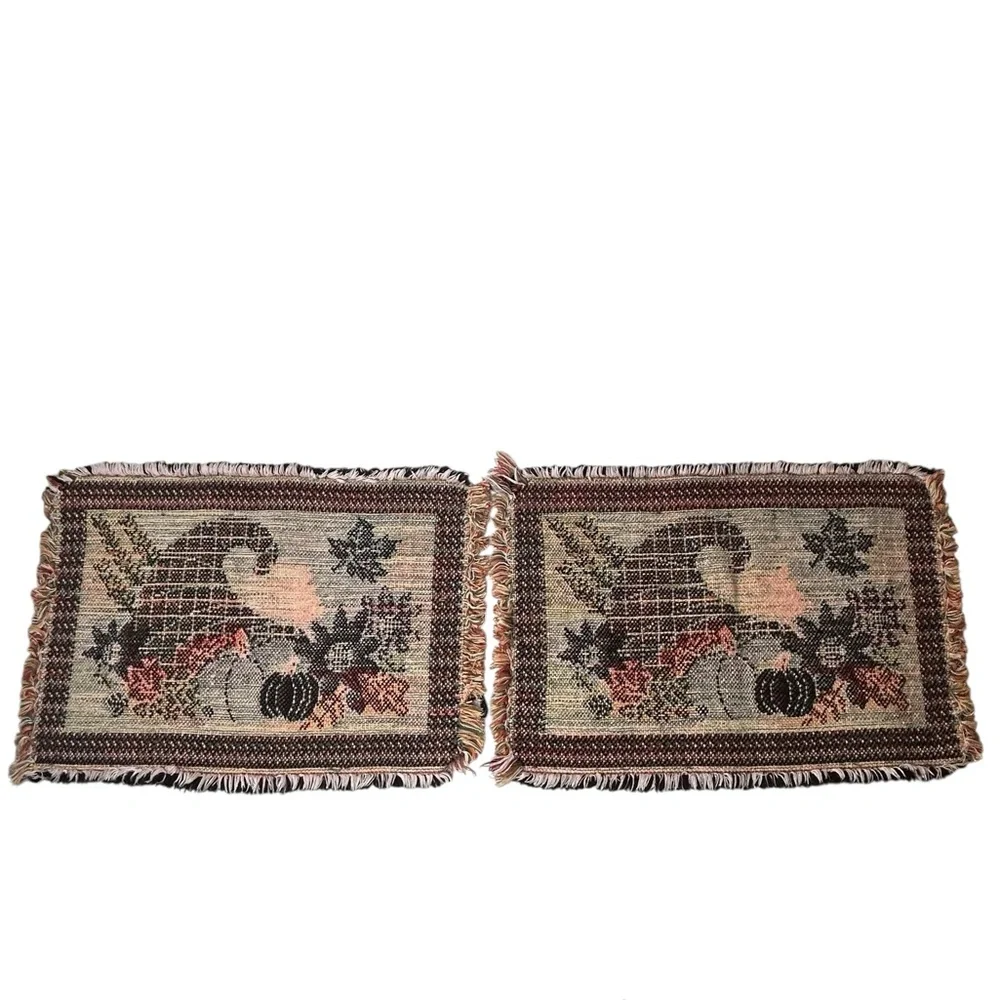 Cornucopia Tapestry Fabric Placemats Set of 4 Thanksgiving Fall Decor Pumpkin
